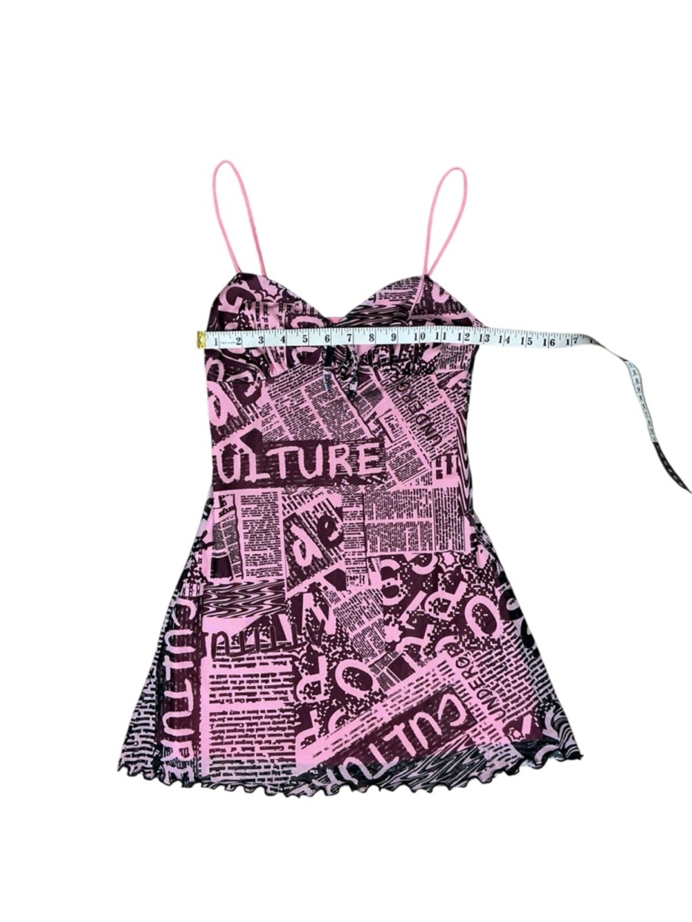 Urban Outfitters Pink Newspaper Print Mesh Mini Dress XS - Picture 4 of 6